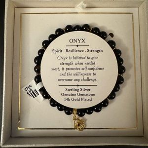 NWT  Onyx, sterling silver with 14k plated gold healing bracelet.
